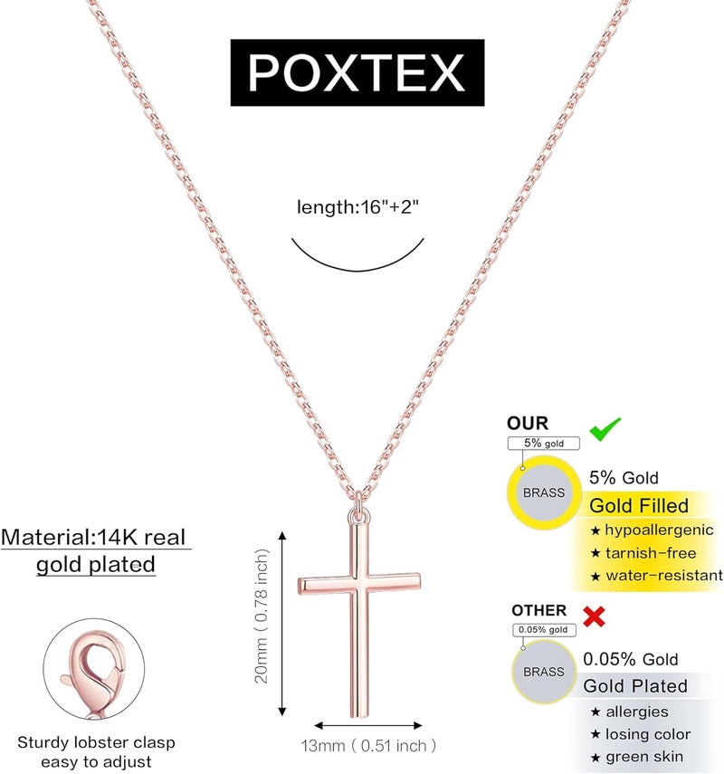 Poxtex Cross Necklace for Women Girls, Dainty 14K Gold Silver Plated Cross Choker Pendant Jewelry Non Tarnish Waterproof Trendy Cute Simple Small Necklace Easter Christian Baptism Religious Faith Jewelry Gifts - Image 3